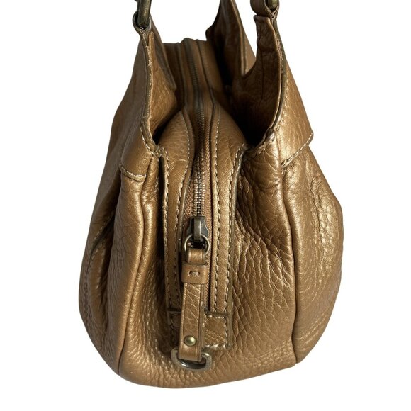 Cole Haan Gold Pebbled Leather Handbag Double Handles & Zip Closure - Picture 5 of 13